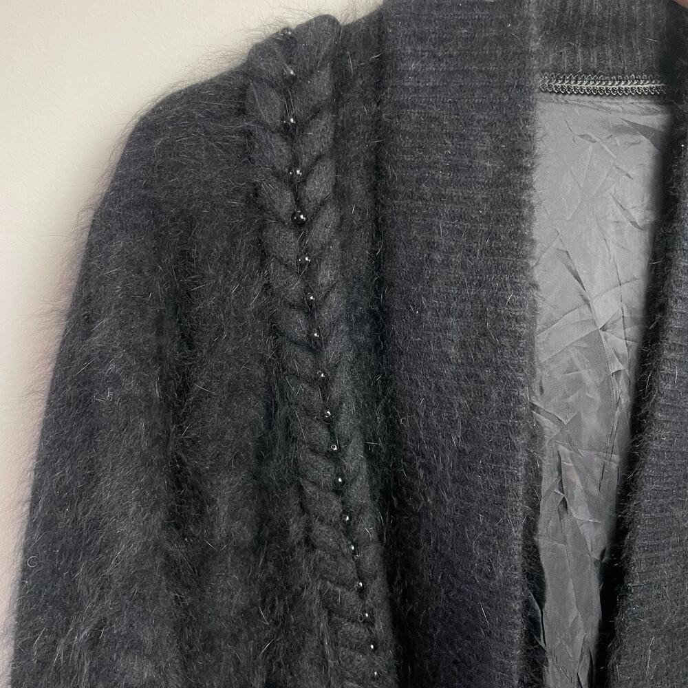Vintage 90s Angora Open Front Cardigan Sweater Jacket‎ Beaded Statement Japandi - Picture 3 of 11